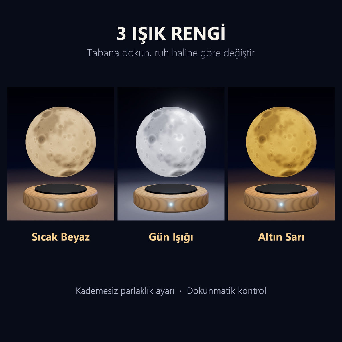 Ay lambasının üç ışık rengi: sıcak beyaz, gün ışığı ve altın sarı